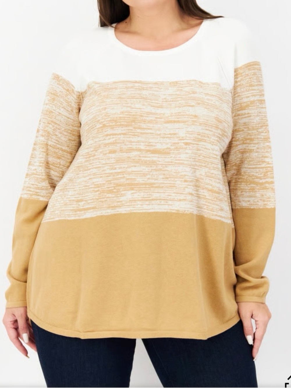 Karen Scott NWT Women's Colorblock Cotton Sweater in Camel and White